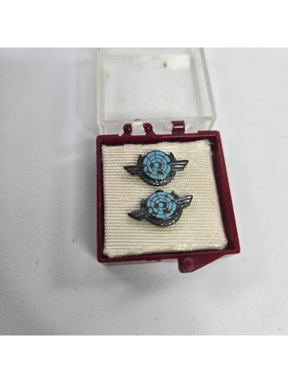 Vintage Sterling Silver Blue Enamel Aviation Wing Insignia Lapel Pins Set of 2